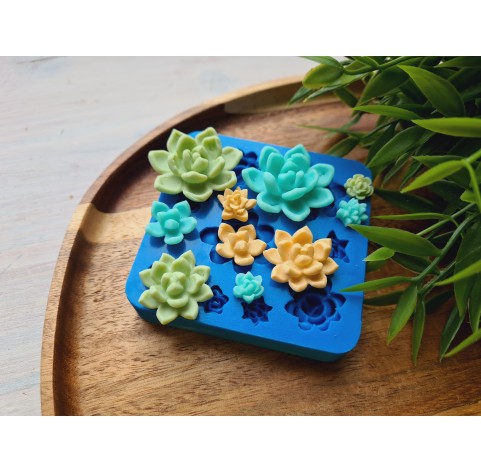Silicone mold, Succulent, style 22, 10 elements, ~ Ø 0.8-3.1 cm, H:0.5-1.1 cm