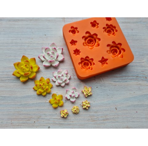 Silicone mold, Succulent, style 22, 10 elements, ~ Ø 0.8-3.1 cm, H:0.5-1.1 cm