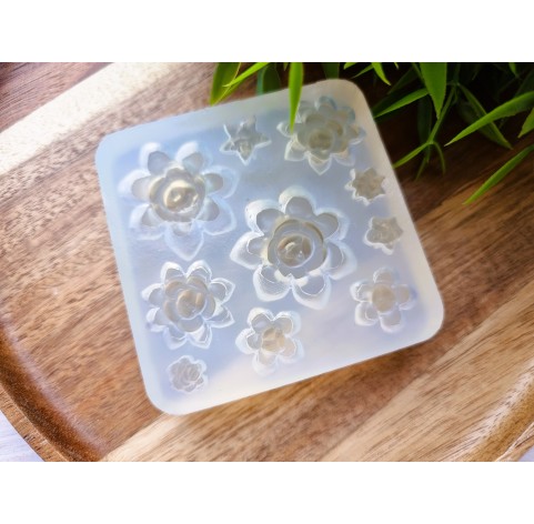 Silicone mold, Succulent, style 22, 10 elements, ~ Ø 0.8-3.1 cm, H:0.5-1.1 cm