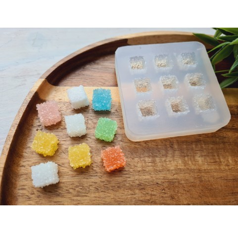 Silicone mold, Sugar candy, style 1, cubes, 9 elements, ~ 1.3 cm