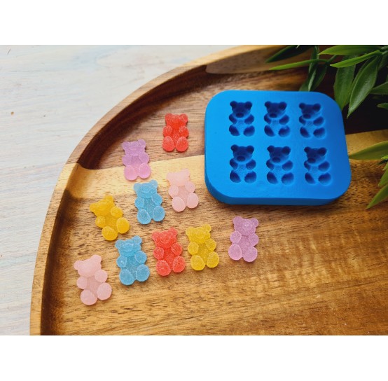 Silicone mold, Sugar candy, style 3, bear, 6 elements, ~ 1.1-1.2 cm, H:0.6 cm