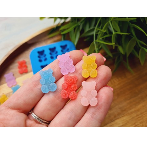 Silicone mold, Sugar candy, style 3, bear, 6 elements, ~ 1.1-1.2 cm, H:0.6 cm