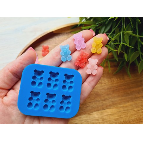 Silicone mold, Sugar candy, style 3, bear, 6 elements, ~ 1.1-1.2 cm, H:0.6 cm