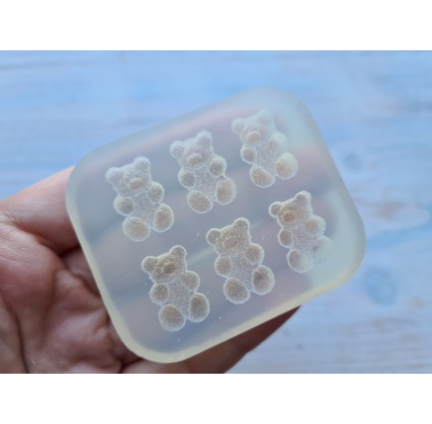 Silicone mold, Sugar candy, style 3, bear, 6 elements, ~ 1.1-1.2 cm, H:0.6 cm