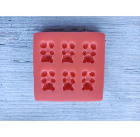 Silicone mold, Sugar candy, style 3, bear, 6 elements, ~ 1.1-1.2 cm, H:0.6 cm