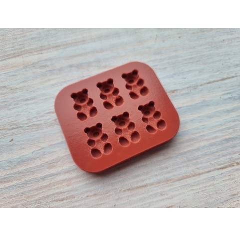 Silicone mold, Sugar candy, style 3, bear, 6 elements, ~ 1.1-1.2 cm, H:0.6 cm