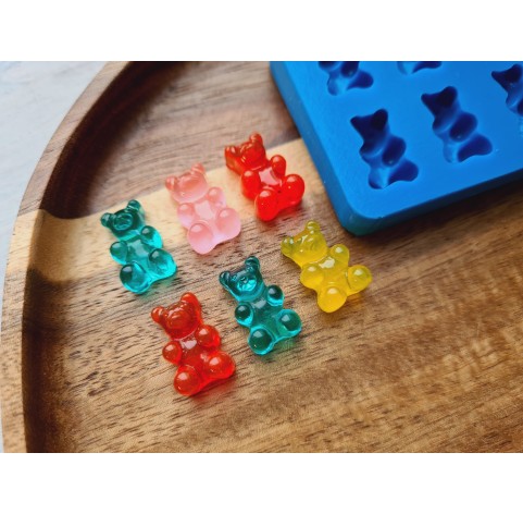 Silicone mold, Jelly candy, style 2, bear, 6 elements, ~ 1*1.7 cm, H:0.7 cm