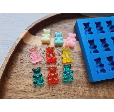 Silicone mold, Jelly candy, style 2, bear, 12 elements, ~ 1*1.7 cm, H:0.7 cm