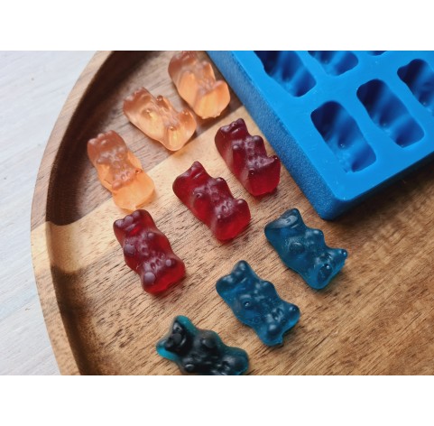 Silicone mold, Jelly candy, style 4, bear, 15 elements, ~ 1.1*2.2 cm, H:1.1 cm