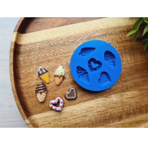 Silicone mold, Set of sweets, style 5, 5 elements, ~ 1.7-2.4 cm, H:0.4-0.8 cm