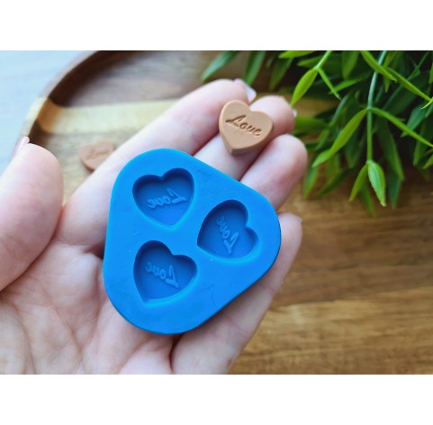 Silicone mold, Candy, style 5, heart, 3 elements, ~ 1.5*1.6 cm, H:0.3 cm