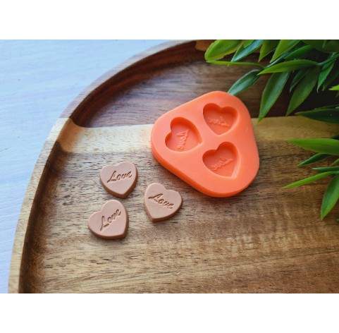 Silicone mold, Candy, style 5, heart, 3 elements, ~ 1.5*1.6 cm, H:0.3 cm