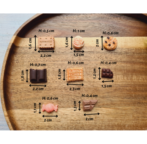 Silicone mold, Set of sweets, style 6, 8 elements, ~ 1.6-2.3 cm, H:0.3-0.8 cm