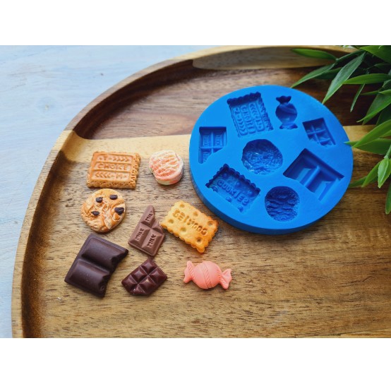 Silicone mold, Set of sweets, style 6, 8 elements, ~ 1.6-2.3 cm, H:0.3-0.8 cm