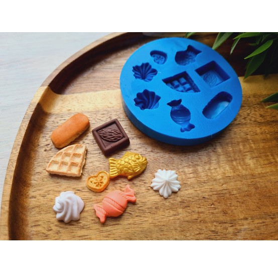 Silicone mold, Set of sweets, style 7, 8 elements, ~ 1.2-2.3 cm, H:0.3-1 cm