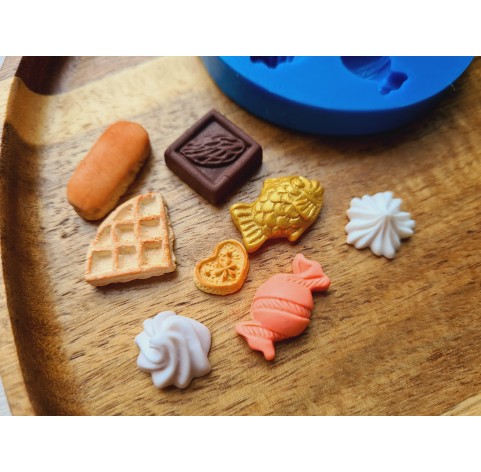 Silicone mold, Set of sweets, style 7, 8 elements, ~ 1.2-2.3 cm, H:0.3-1 cm
