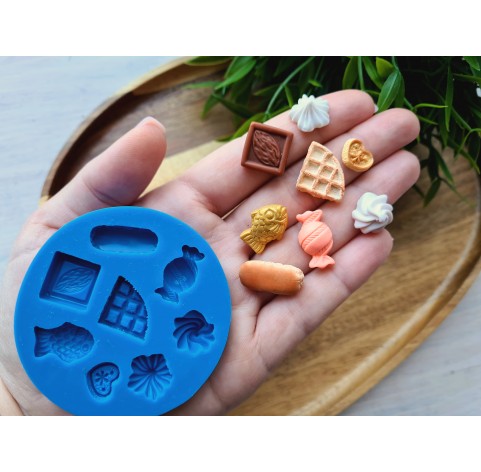 Silicone mold, Set of sweets, style 7, 8 elements, ~ 1.2-2.3 cm, H:0.3-1 cm