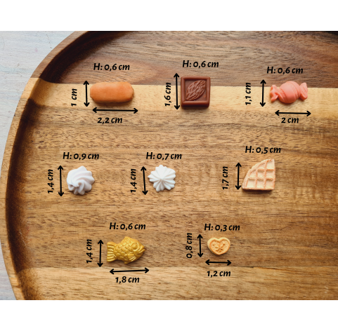 Silicone mold, Set of sweets, style 7, 8 elements, ~ 1.2-2.3 cm, H:0.3-1 cm