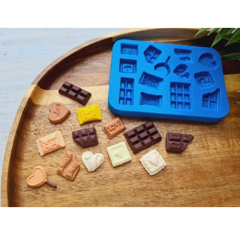 Silicone mold, Set of sweets, style 8, 13 elements, ~ 1.1-2.3 cm, H:0.3-0.5 cm