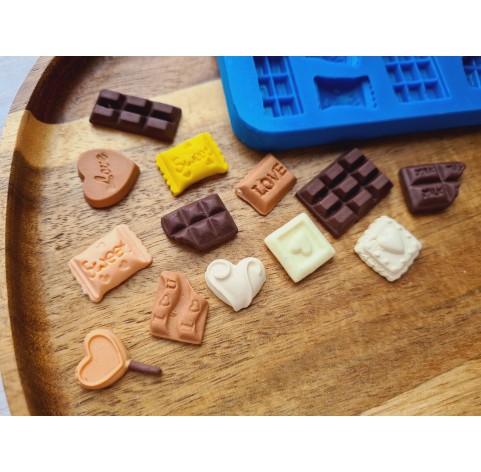 Silicone mold, Set of sweets, style 8, 13 elements, ~ 1.1-2.3 cm, H:0.3-0.5 cm