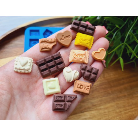 Silicone mold, Set of sweets, style 8, 13 elements, ~ 1.1-2.3 cm, H:0.3-0.5 cm