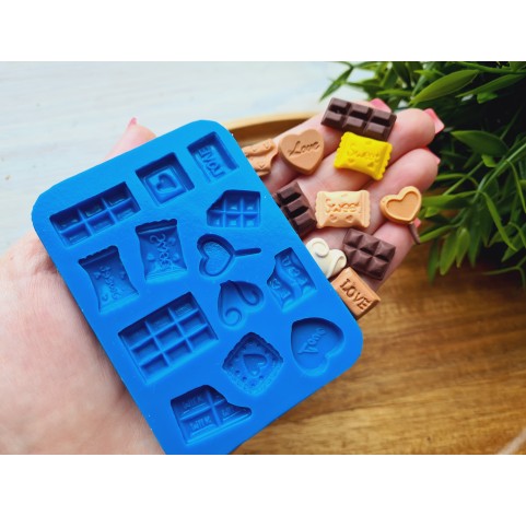 Silicone mold, Set of sweets, style 8, 13 elements, ~ 1.1-2.3 cm, H:0.3-0.5 cm