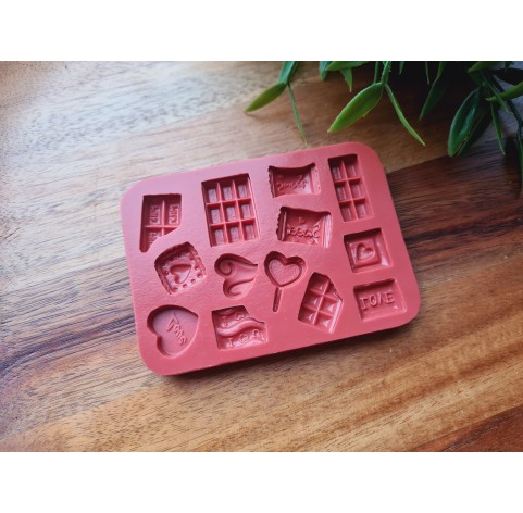 Silicone mold, Set of sweets, style 8, 13 elements, ~ 1.1-2.3 cm, H:0.3-0.5 cm