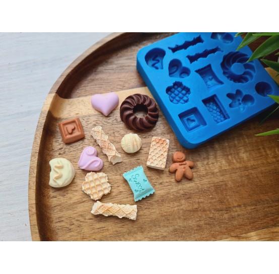 Silicone mold, Set of sweets, style 9, 12 elements, ~ 0.7-2.4 cm, H:0.3-0.8 cm