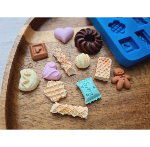 Silicone mold, Set of sweets, style 9, 12 elements, ~ 0.7-2.4 cm, H:0.3-0.8 cm