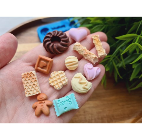 Silicone mold, Set of sweets, style 9, 12 elements, ~ 0.7-2.4 cm, H:0.3-0.8 cm