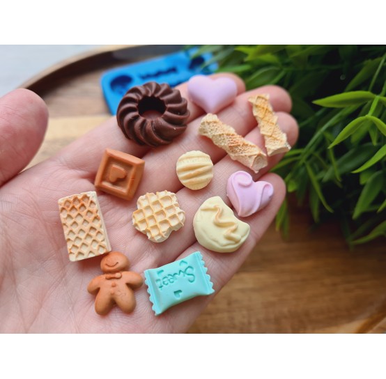 Silicone mold, Set of sweets, style 9, 12 elements, ~ 0.7-2.4 cm, H:0.3-0.8 cm