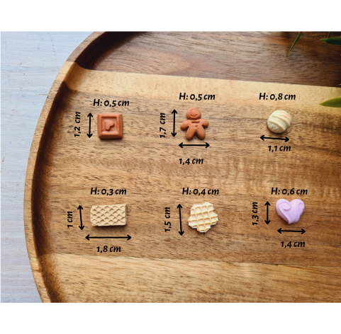 Silicone mold, Set of sweets, style 9, 12 elements, ~ 0.7-2.4 cm, H:0.3-0.8 cm
