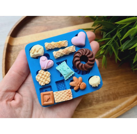 Silicone mold, Set of sweets, style 9, 12 elements, ~ 0.7-2.4 cm, H:0.3-0.8 cm