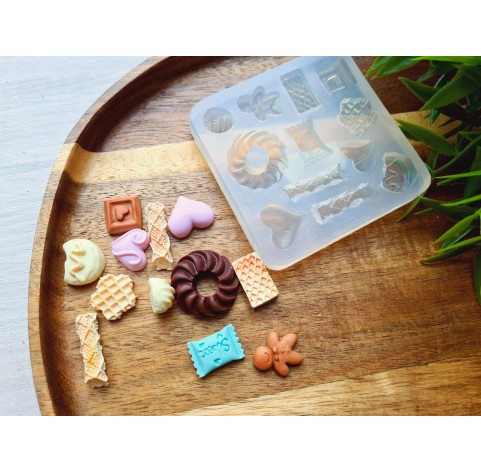 Silicone mold, Set of sweets, style 9, 12 elements, ~ 0.7-2.4 cm, H:0.3-0.8 cm