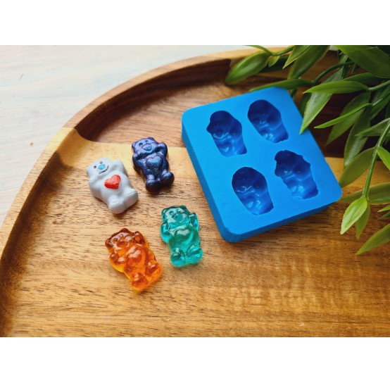 Silicone mold, Jelly candy, style 5, bear with heart, 4 elements, ~ 1.5*2.1 cm, H:0.8 cm