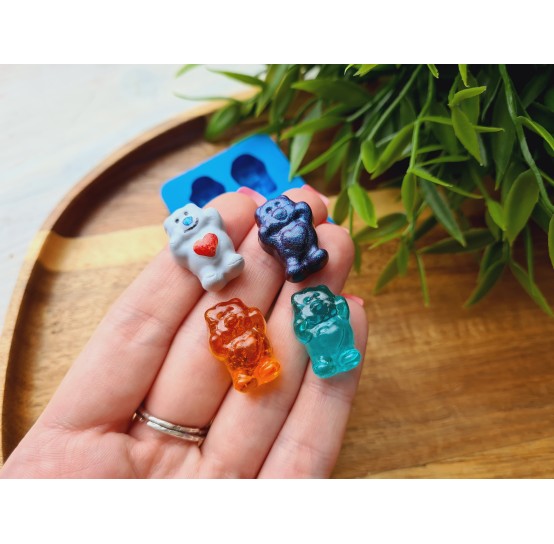 Silicone mold, Jelly candy, style 5, bear with heart, 4 elements, ~ 1.5*2.1 cm, H:0.8 cm