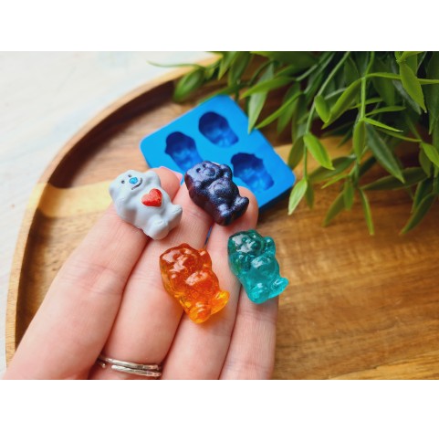 Silicone mold, Jelly candy, style 5, bear with heart, 4 elements, ~ 1.5*2.1 cm, H:0.8 cm