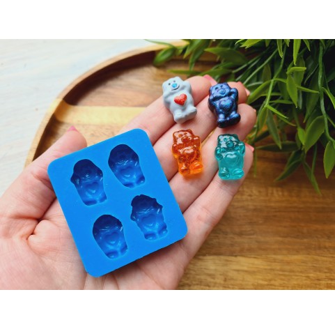 Silicone mold, Jelly candy, style 5, bear with heart, 4 elements, ~ 1.5*2.1 cm, H:0.8 cm