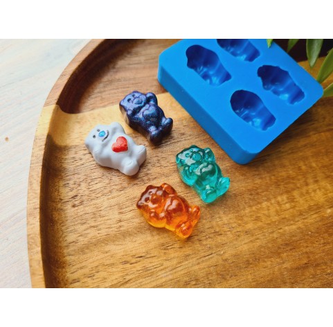 Silicone mold, Jelly candy, style 5, bear with heart, 4 elements, ~ 1.5*2.1 cm, H:0.8 cm