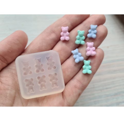 Silicone mold, Jelly candy, style 8, bear, 6 elements, ~ 0.7*1.2 cm, H:0.5 cm