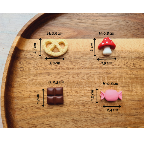 Silicone mold, Set of sweets, style 10, 10 elements, ~ 1-2.3 cm, H:0.2-0.9 cm