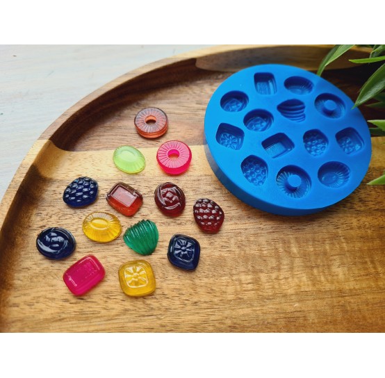 Silicone mold, Set of sweets, style 11, 13 elements, ~ 1.2-1.4 cm, H:0.2-0.5 cm