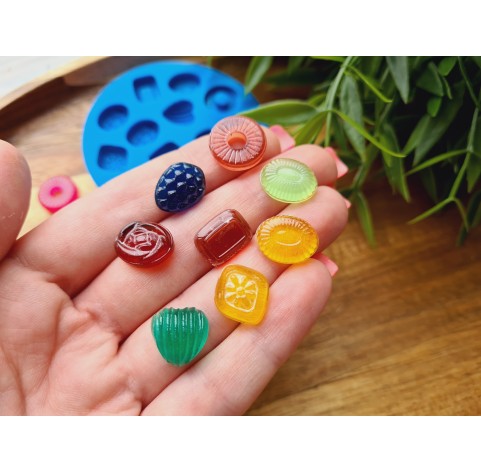 Silicone mold, Set of sweets, style 11, 13 elements, ~ 1.2-1.4 cm, H:0.2-0.5 cm