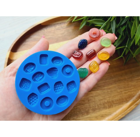 Silicone mold, Set of sweets, style 11, 13 elements, ~ 1.2-1.4 cm, H:0.2-0.5 cm