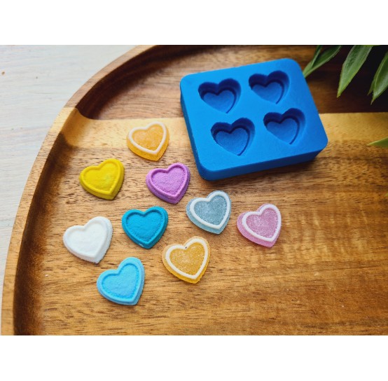 Silicone mold, Sugar candy, style 4, heart, 4 elements, ~ 1.5*1.7 cm, H:0.5 cm