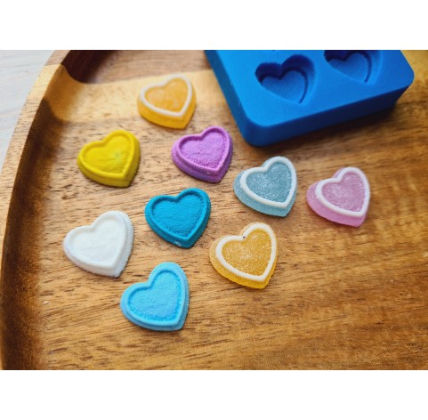 Silicone mold, Sugar candy, style 4, heart, 4 elements, ~ 1.5*1.7 cm, H:0.5 cm