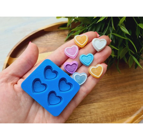 Silicone mold, Sugar candy, style 4, heart, 4 elements, ~ 1.5*1.7 cm, H:0.5 cm