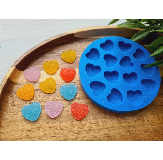 Silicone mold, Sugar candy, style 5, heart, 14 elements, ~ 1.5 cm, H:0.6 cm