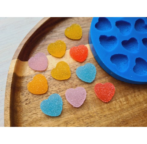 Silicone mold, Sugar candy, style 5, heart, 14 elements, ~ 1.5 cm, H:0.6 cm