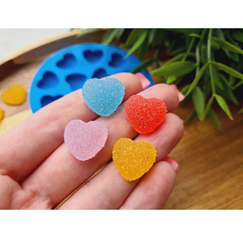 Silicone mold, Sugar candy, style 5, heart, 14 elements, ~ 1.5 cm, H:0.6 cm